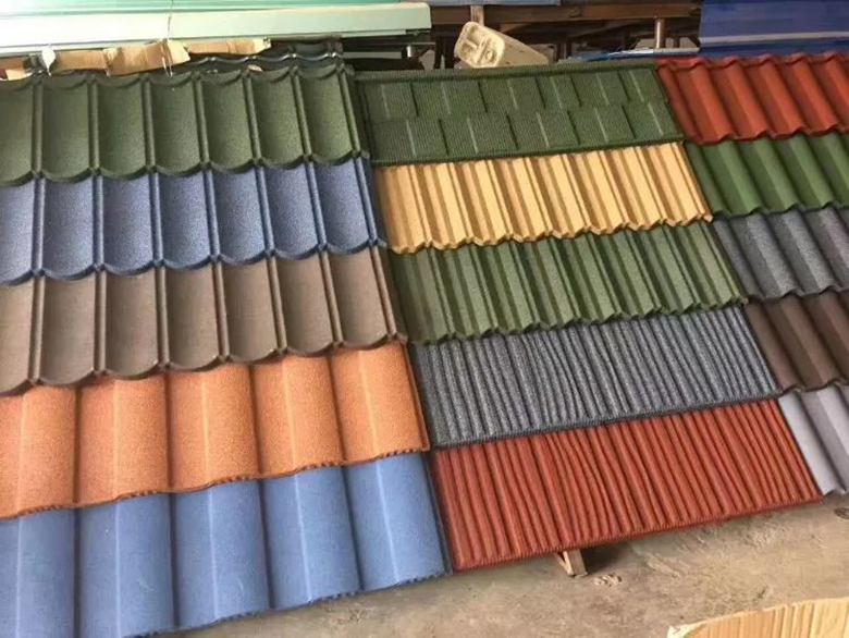 Colored stone metal tile