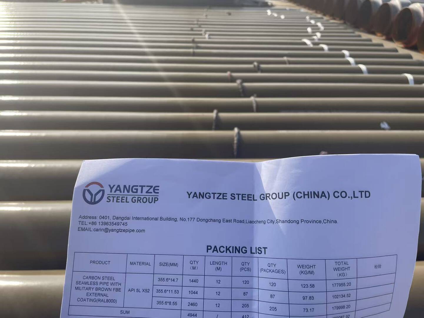 A third-party inspection agency conducted pre-shipment inspection on a batch of API 5L X52 seamless steel pipes from Yangtze Steel.